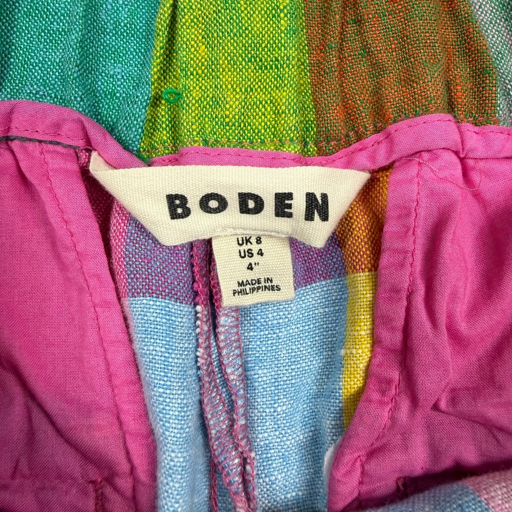 Boden Red Gingham Dulwich 100% Linen Shorts Size 4 Colorful Preppy Summer - Picture 4 of 8